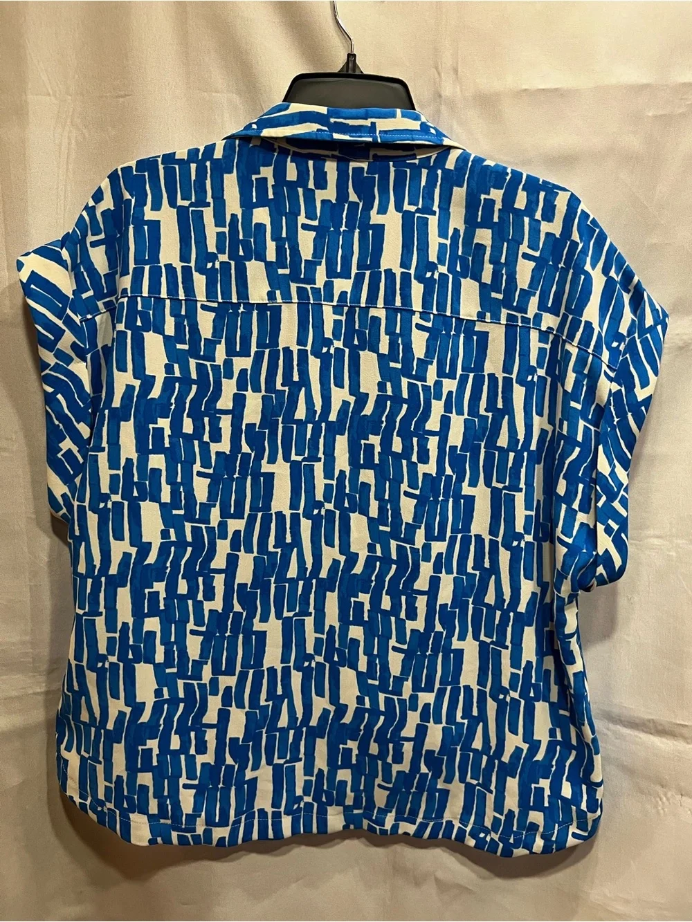 Nine West Cap Sleeve Blouse Crossover White Bright Blue Abstract Print Size XL